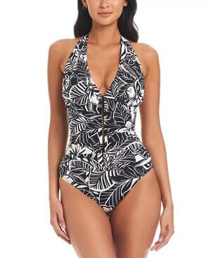 Bleu by Rod Beattie Women Floral Ciao Bella One-Piece Halter Swimsuit Size US 8